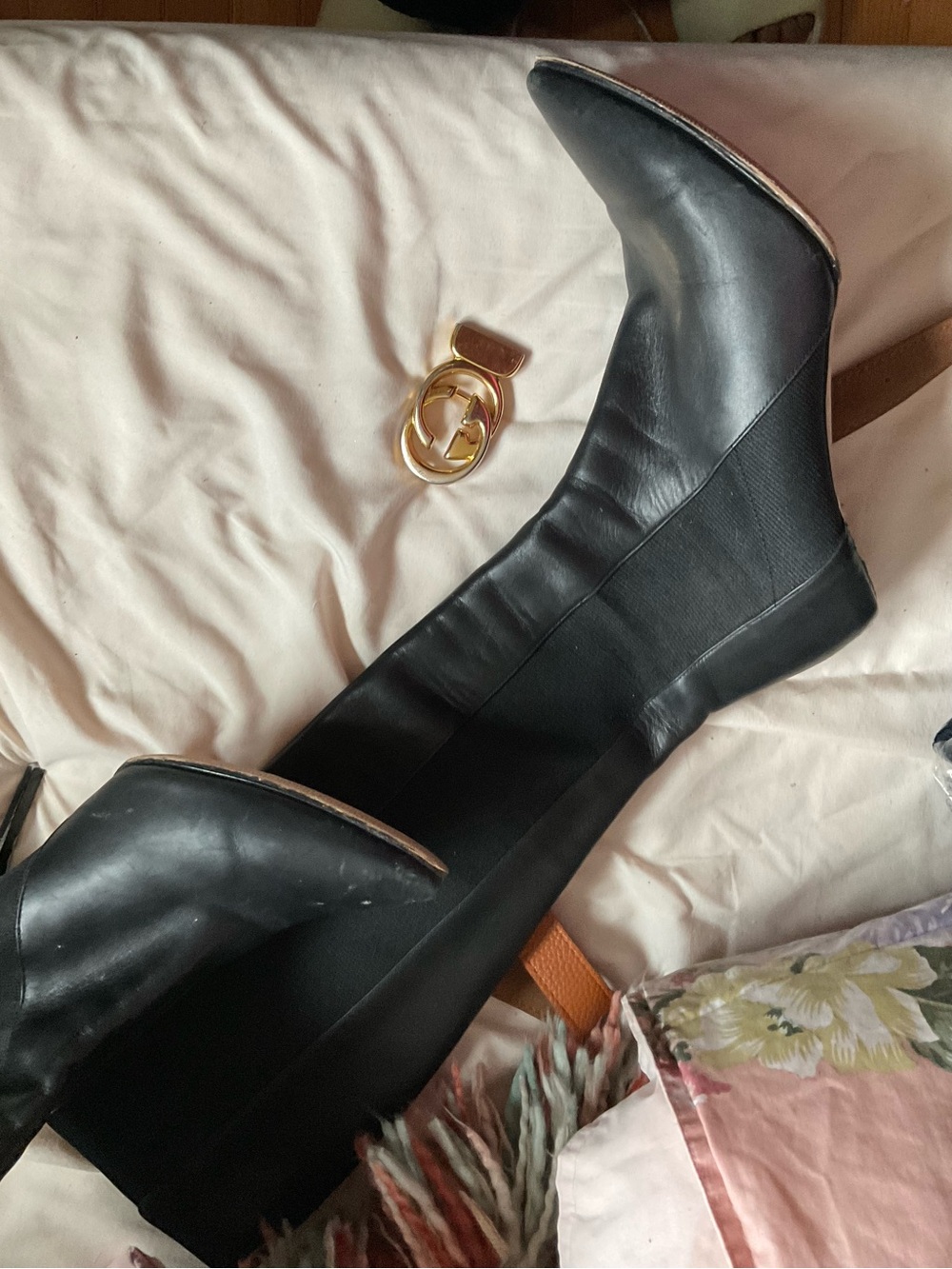 Black Tall Leather Stiletto Jimmy Choo Boots.